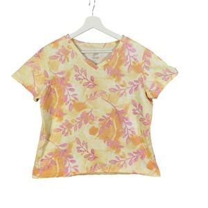 J.Jill Heirloom Wash Tee V Neck Floral Short Sleeve Dainty Feminine Women Size L